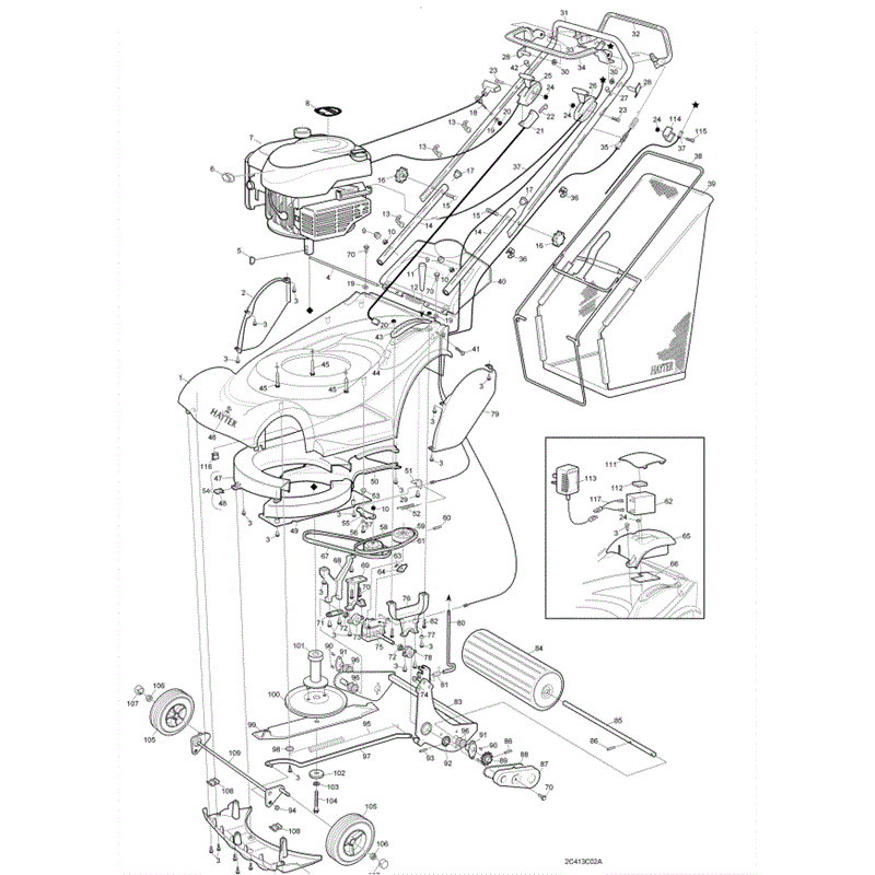 Hayter Harrier 41 (412) Lawnmower (412D260000001-412D260999999) Parts Diagram, Mainframe Assembly