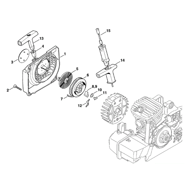 Stihl MS 290 Chainsaw (MS290) Parts Diagram, Fan housing with rewind starter