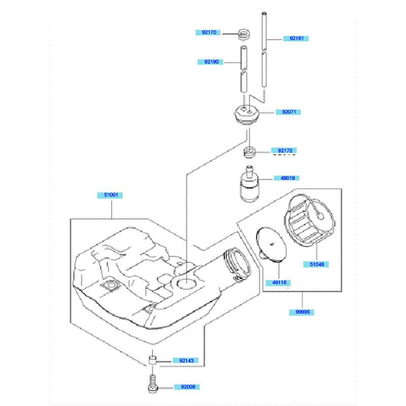 Kawasaki KBL23A (HA023G-AS51) Parts Diagram, Fuel Tank & Fuel Valve
