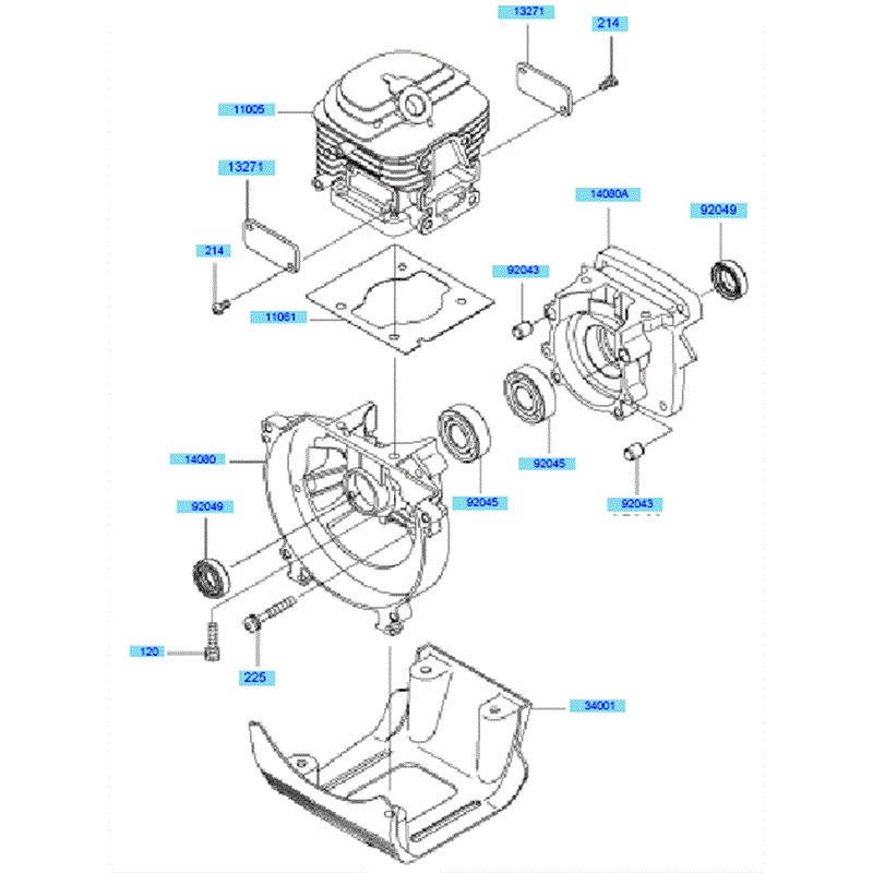 Kawasaki KBH45A  (HA045B-BS50) Parts Diagram, Cylinder & Crankcase