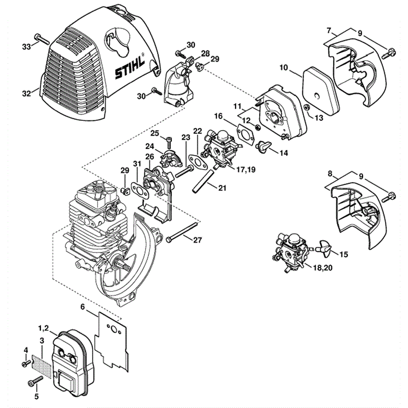 Stihl FS 130 Brushcutter (FS130R) Parts Diagram, Muffler, Air filter