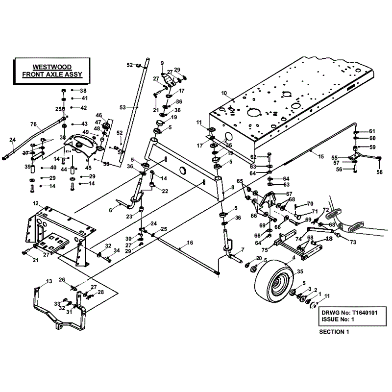 Westwood 2000 - 2001 S&T Series Lawn Tractors (2000-2001) Parts Diagram, Front Axle Assembly