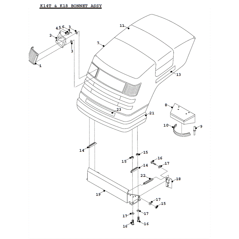 Countax K Series Lawn Tractor 1992-1994 (1992-1994) Parts Diagram, K14T & K18 Bonnet