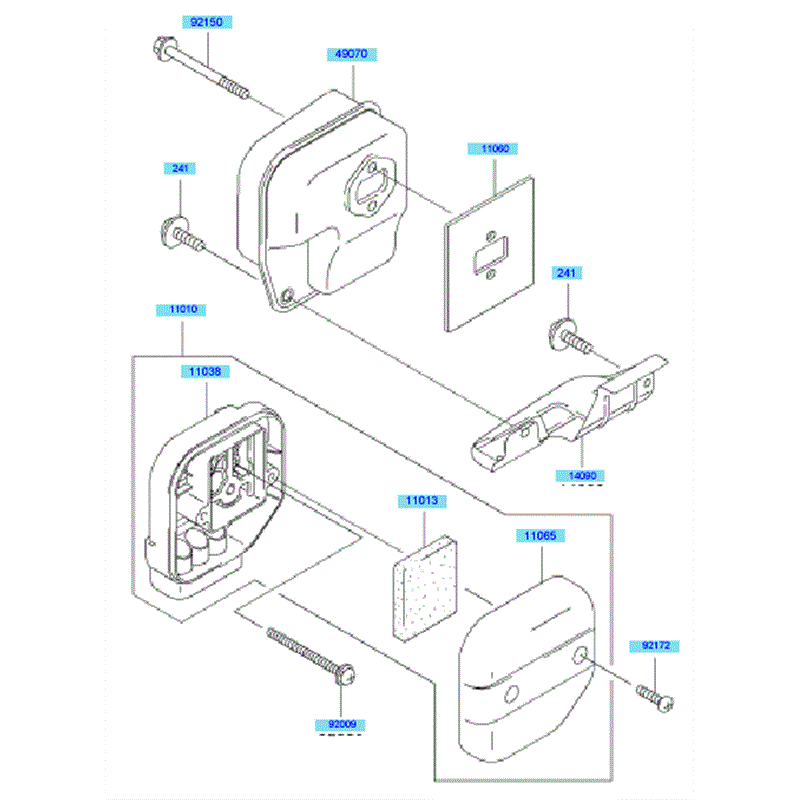 Kawasaki KBH48B (HA048J-AS50) Parts Diagram, Air Filter	 Muffler