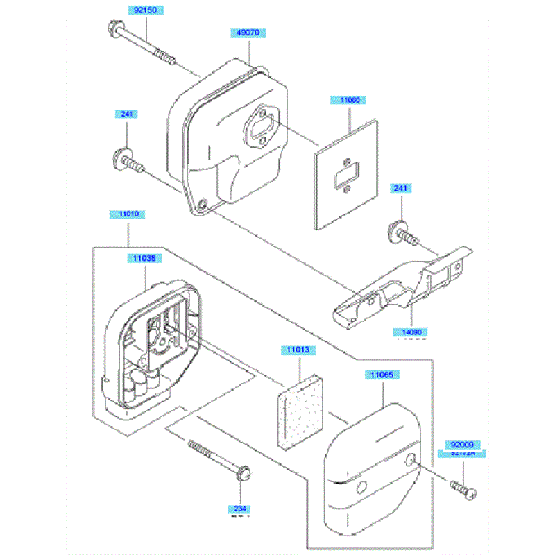 Kawasaki KBL43A (HA043F-AS51) Parts Diagram, Air Filter & Muffler