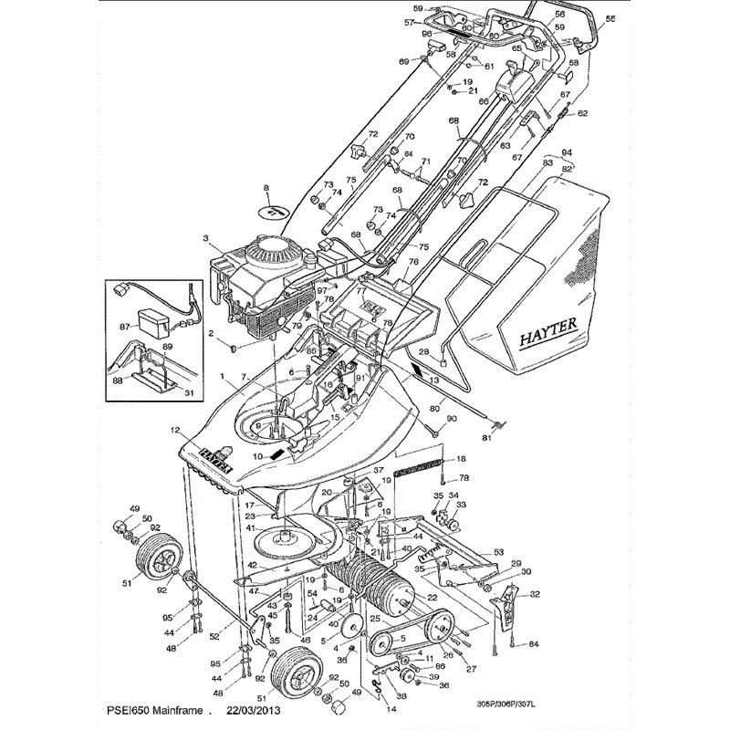 Hayter Harrier 41 (305) Lawnmower (305P-306P-307L006076) Parts Diagram, Mainframe Diagram