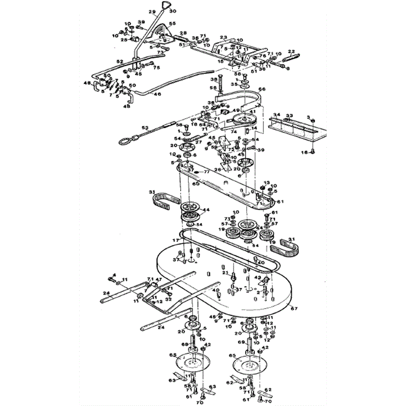 1991 S-T & D SERIES WESTWOOD TRACTORS (1991) Parts Diagram, 42" contra rotating cutter deck 6713