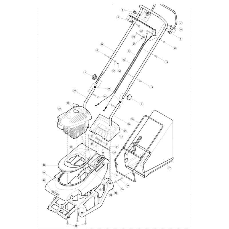 Hayter Spirit 41 Autodrive Rear Roller Lawnmower (619) (619D260000001-619E260999999) Parts Diagram, Upper Main Frame Assembly