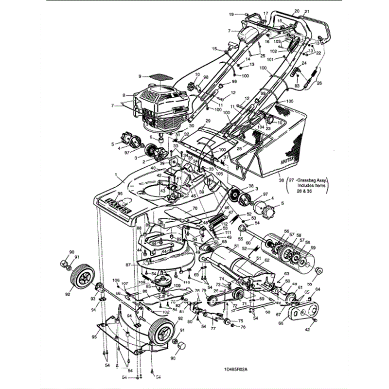 Hayter Harrier 48 (485) Lawnmower (485R001001-485R099999) Parts Diagram, Mainframe Assembly