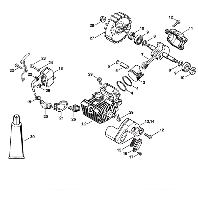 Stihl MS 192 Chainsaw (MS192TC-EZ) Parts Diagram, Cylinder with Piston