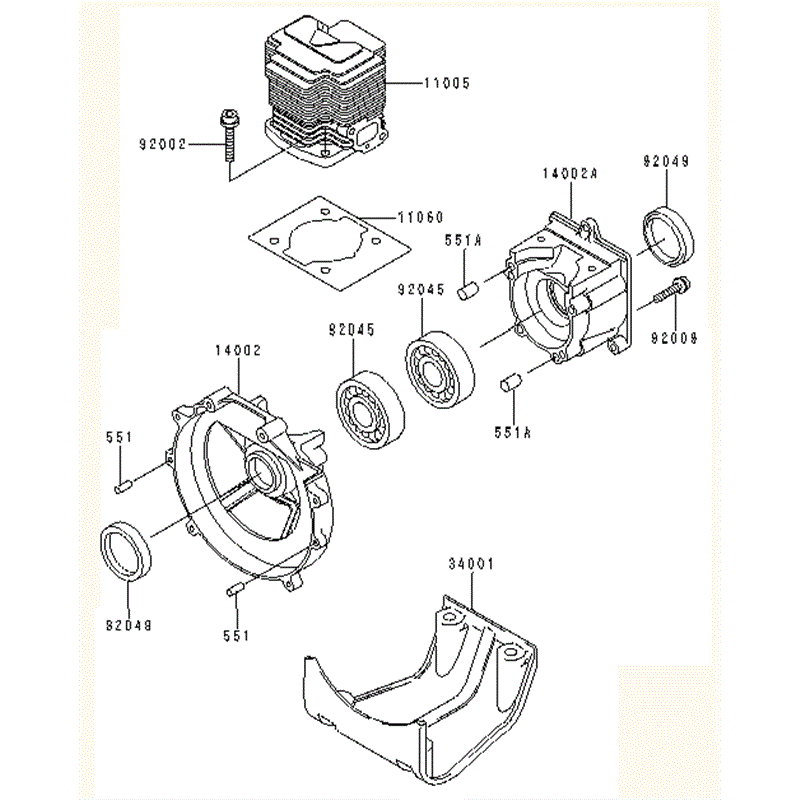 Kawasaki KBH43A (HA043F-AS50) Parts Diagram, CYLINDER/CRANKCASE