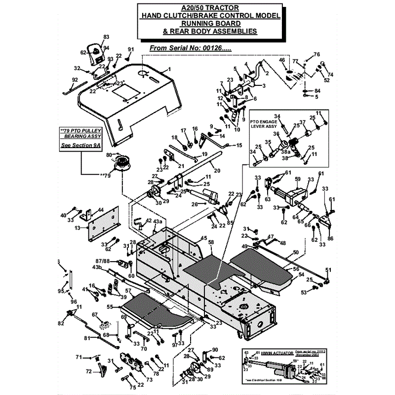 Countax A2050 Lawn Tractor 2007 (2007) Parts Diagram, Hand Clutch-Brake Control Model Running Board & Rear Body Assemblies from Serial no 00126...