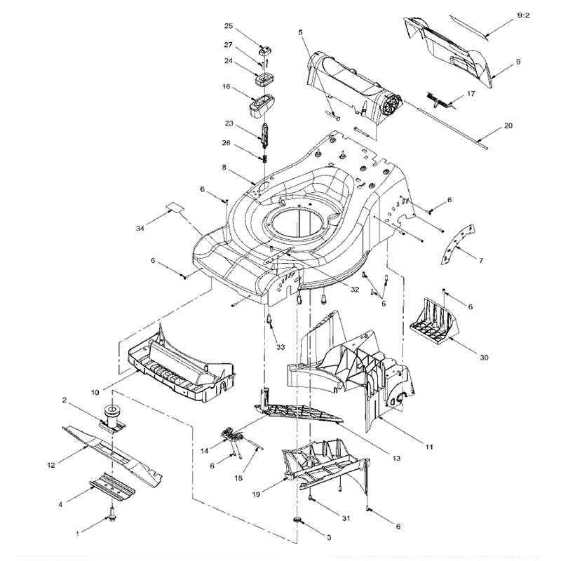 Hayter R48 Recycling (446) (446E280000001-466E290999999) Parts Diagram, Deck and Baffle Assembly