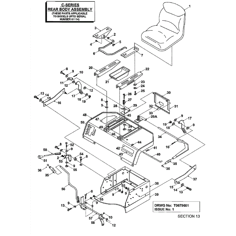 Countax C Series MK 1-2 Before 2000 Lawn Tractor  (Before 2000) Parts Diagram, Rear Body Assembly pre SN 61114