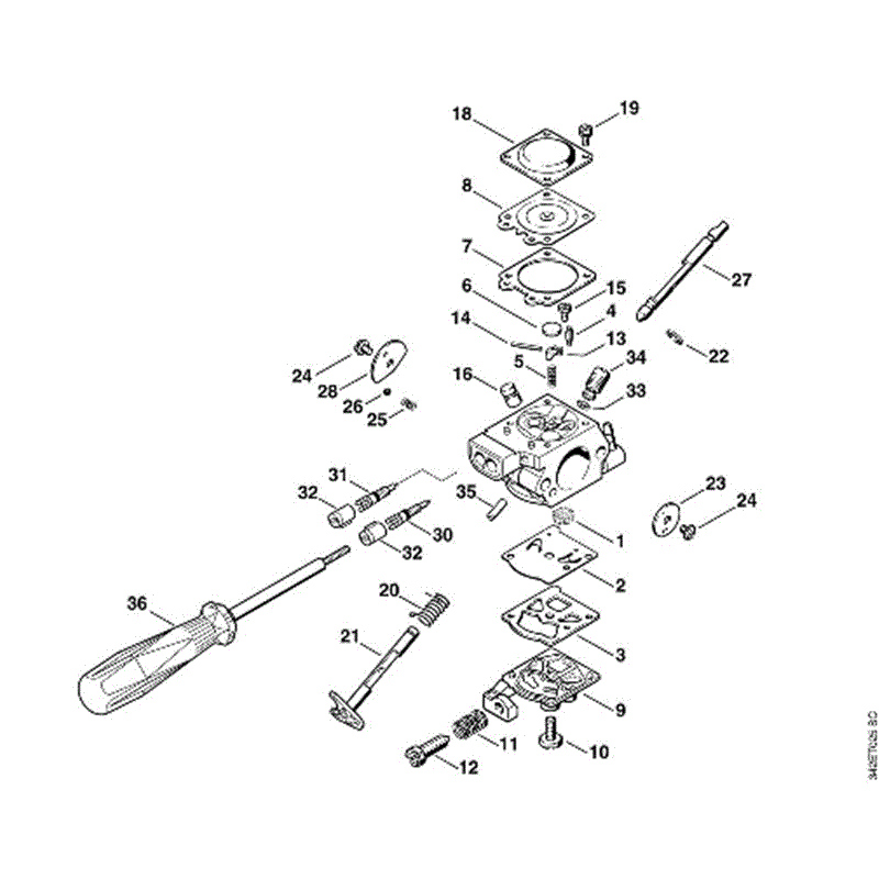 Stihl FS 36 Brushcutter (FS36) Parts Diagram, E-Carburetor WT-492A