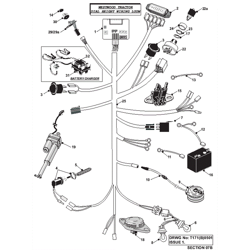 Westwood 2004 - 2005 S&T Series Lawn Tractors (2004-2005) Parts Diagram, Dial height Wiring Loom