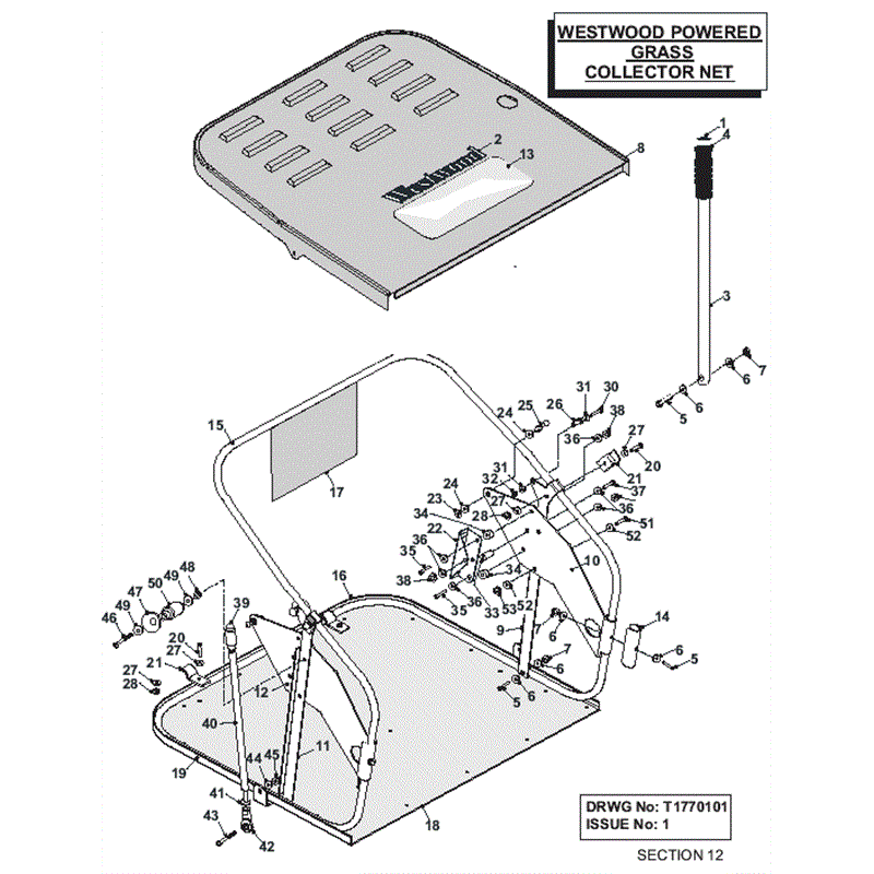 Westwood 2004 - 2005 S&T Series Lawn Tractors (2004-2005) Parts Diagram, Powered Grass Collector Net