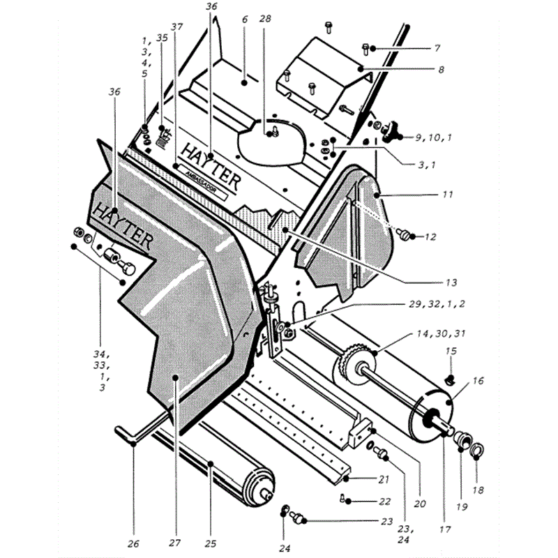 Hayter Ambassador Cylinder Lawnmower (390/001041-390/099999) Parts Diagram, Page 1