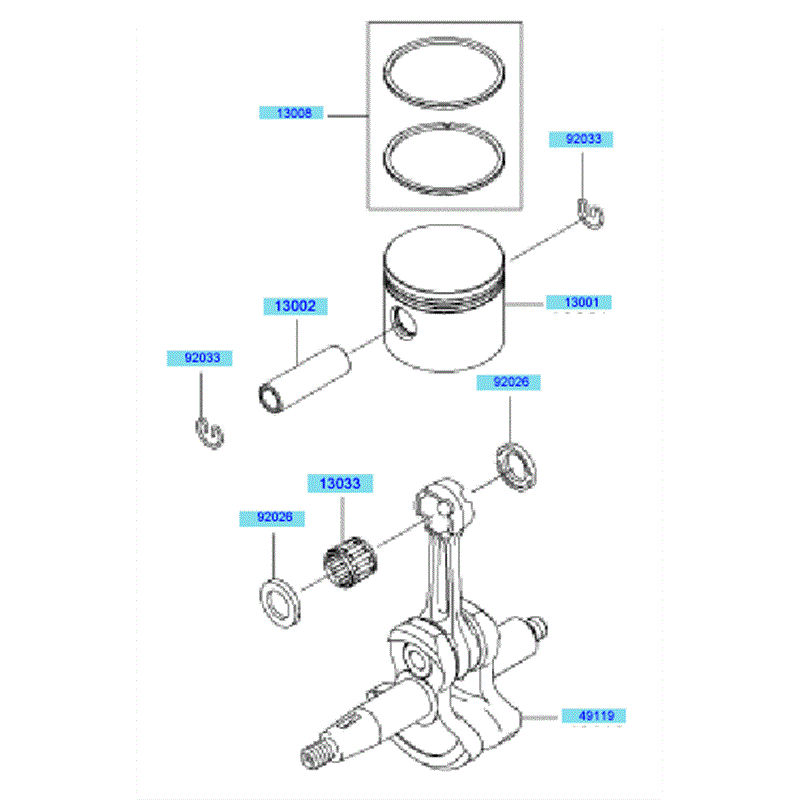 Kawasaki KBH45B (HA045D-AS50) Parts Diagram, Piston & Crankshaft
