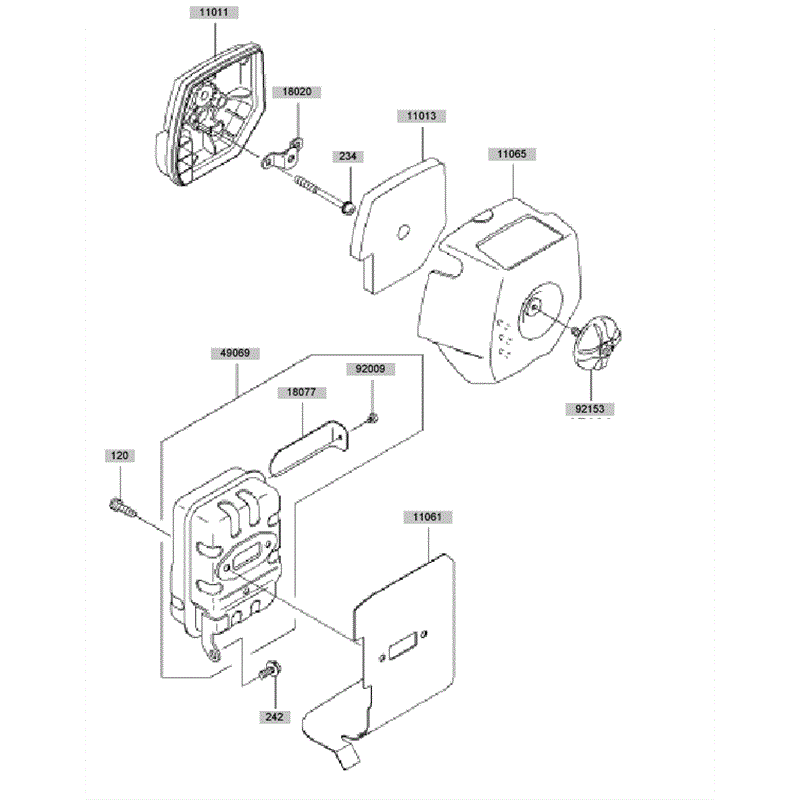 Kawasaki KBH45A  (HA045B-AS50) Parts Diagram, Air Filter - Muffler