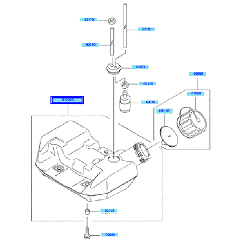 Kawasaki KBH34A (HA034G-AS50) Parts Diagram, Fuel Tank/ Fuel Valve