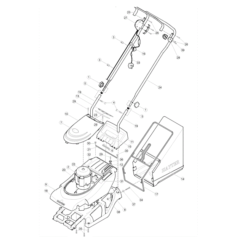 Hayter Spirit 41 Electric Lawnmower (615) (615D260000001-615D260999999) Parts Diagram, Upper Main Frame Assembly