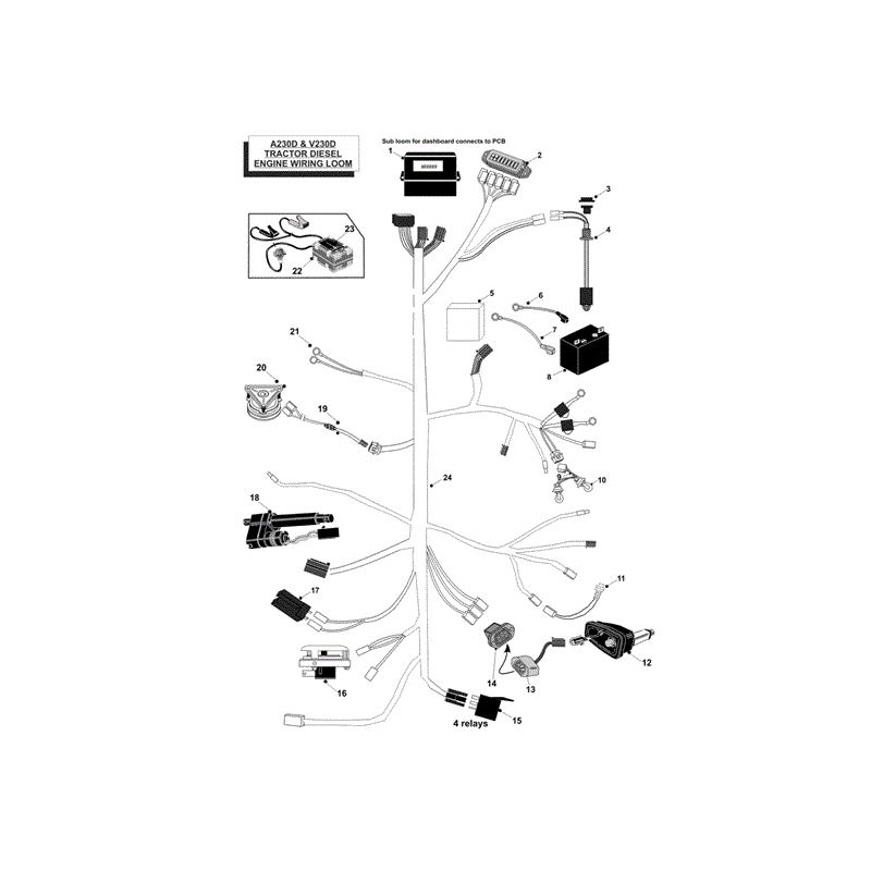 Countax A230D Lawn Tractor 2013 (2013-2015) Parts Diagram, Engine Wiring Loom
