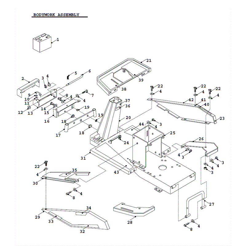 Countax Rider 1995 - 1996 (1995 - 1996) Parts Diagram, manual bodywork assembly