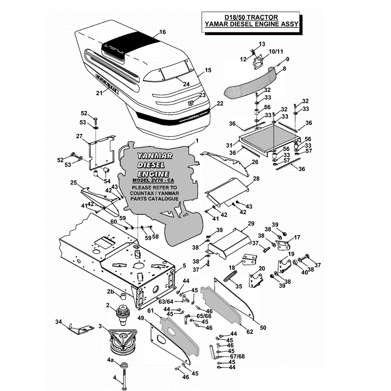 Countax D18-50 Lawn Tractor 2000 - 2003  (2000 - 2003) Parts Diagram, BONNET & ENGINE