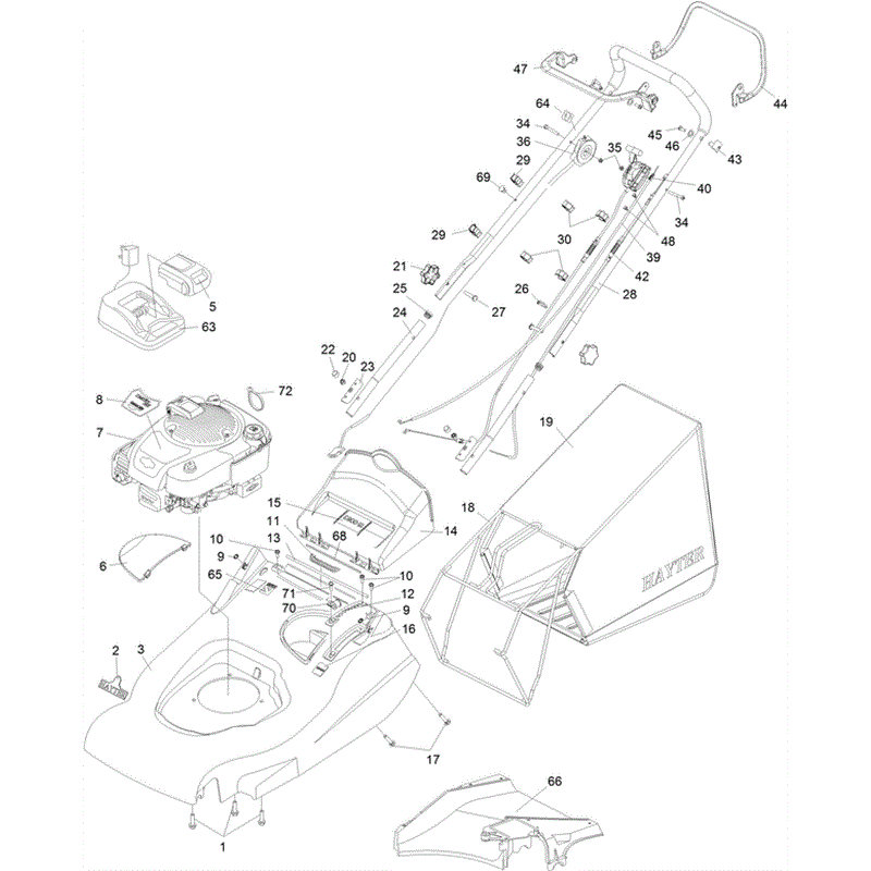 Hayter Harrier 56 (561) Lawnmower (561J400000000 AND UP) Parts Diagram, Upper Mainframe