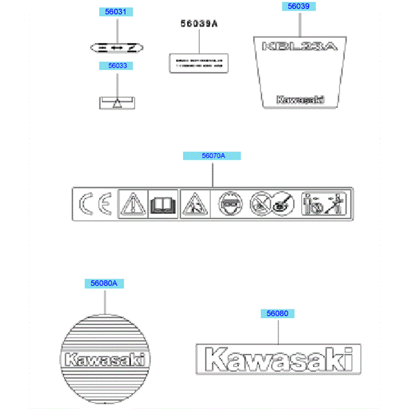 Kawasaki KBL23A (HA023G-AS51) Parts Diagram, Labels