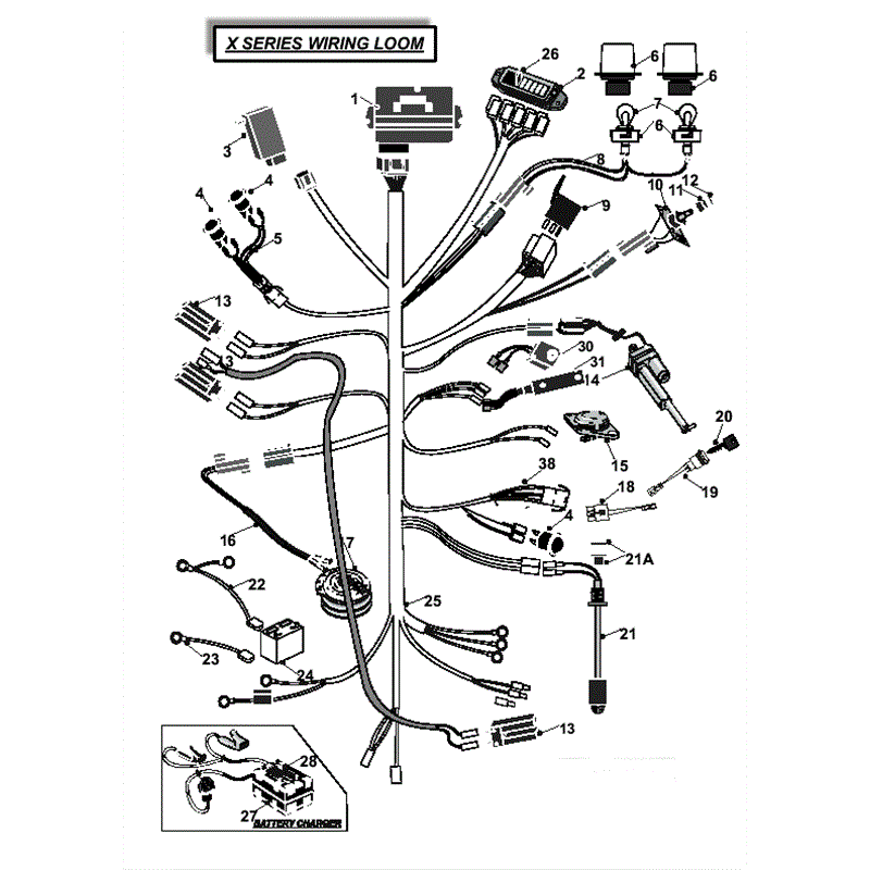 Countax X Series Rider 2010 (2010) Parts Diagram, 4WD Dial Height Wiring Loom