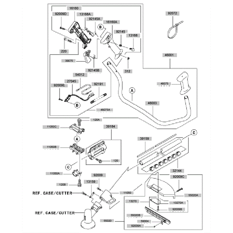 Kawasaki KBH45A  (HA045B-AS50) Parts Diagram, Pipe - Handle - Guard