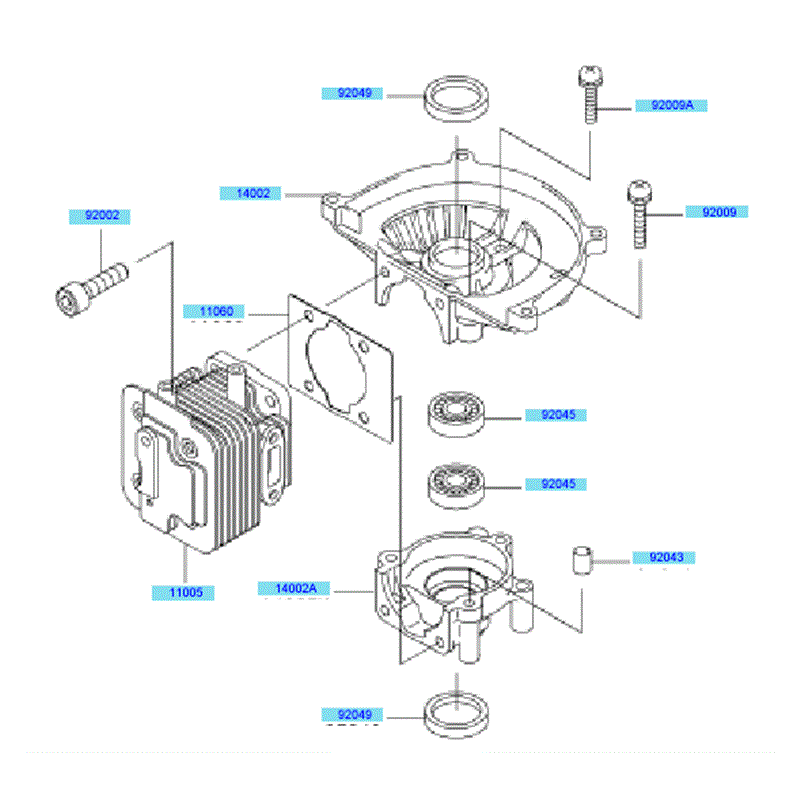 Kawasaki KHD600A (HB600B-AS50) Parts Diagram, Cylinder & Crankcase