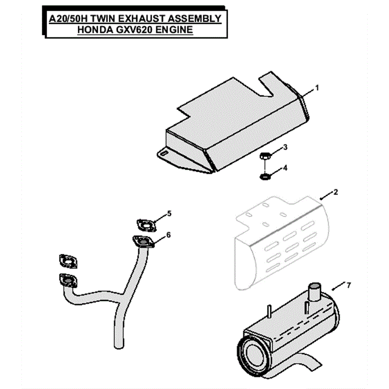 Countax A2050 - A2550 Lawn Tractor 2008 (2008) Parts Diagram, Twin Exhaust assembly Honda GXV620 Engine