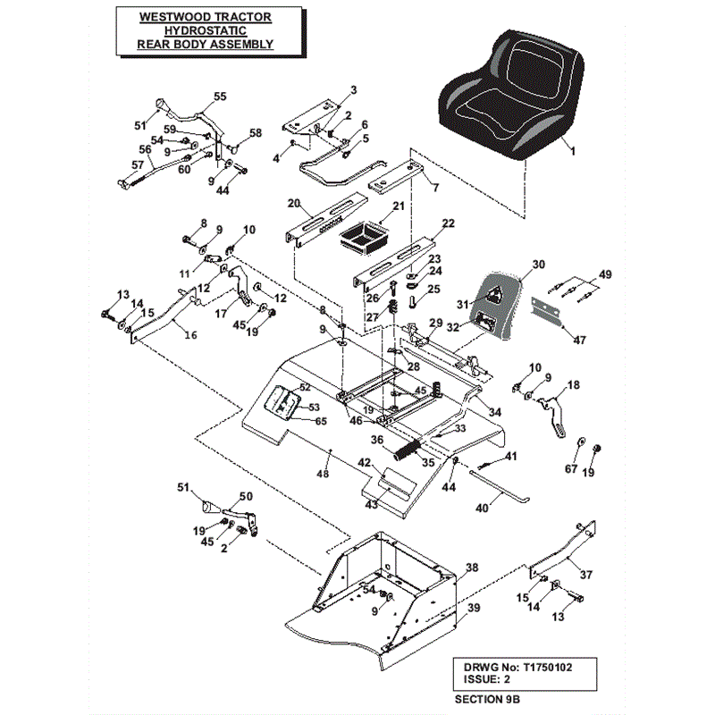 Westwood 2004 - 2005 S&T Series Lawn Tractors (2004-2005) Parts Diagram, Hydrostatic Rear body assembly
