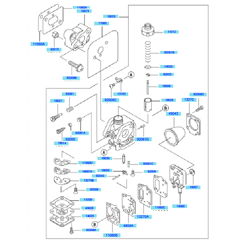 Kawasaki KBH43A (HA043F-BS50) Parts Diagram, Carburetor