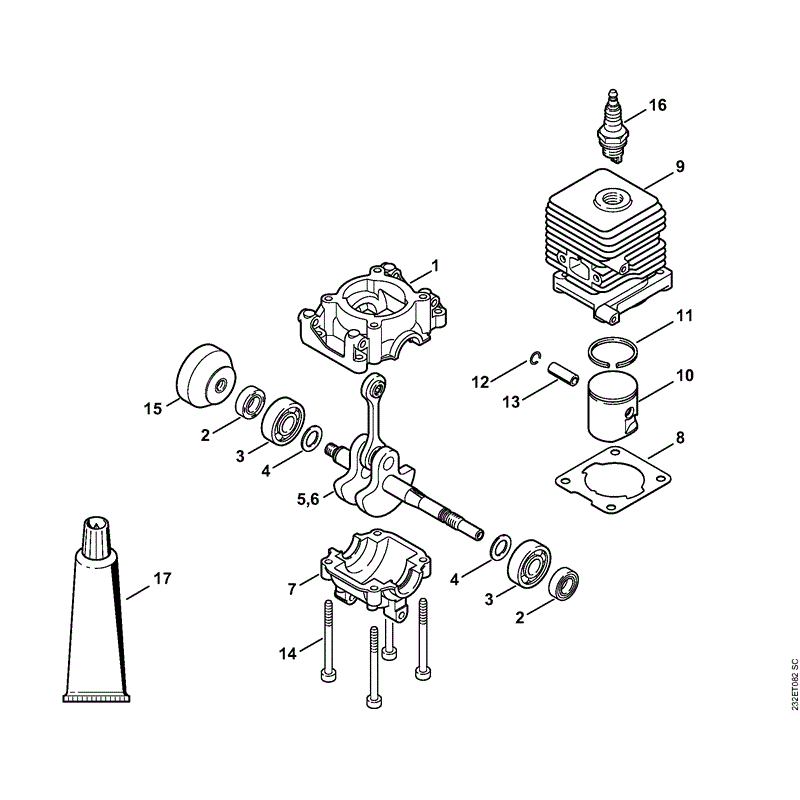 Stihl FS 38 Brushcutter (FS382-Mix) Parts Diagram, Crankcase, Cylinder