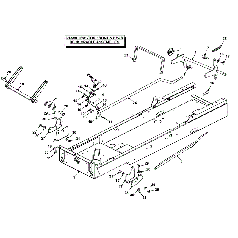 Countax D18-50 Lawn Tractor 2000 - 2003  (2000 - 2003) Parts Diagram, FRONT & REAR DECK CRADLE ASSEMBLIES