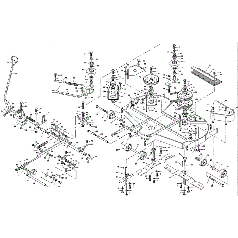 1998 S & T SERIES WESTWOOD TRACTORS (T1800H-48) Parts Diagram, 48" (122cm) Contra Rotating Cutter Deck