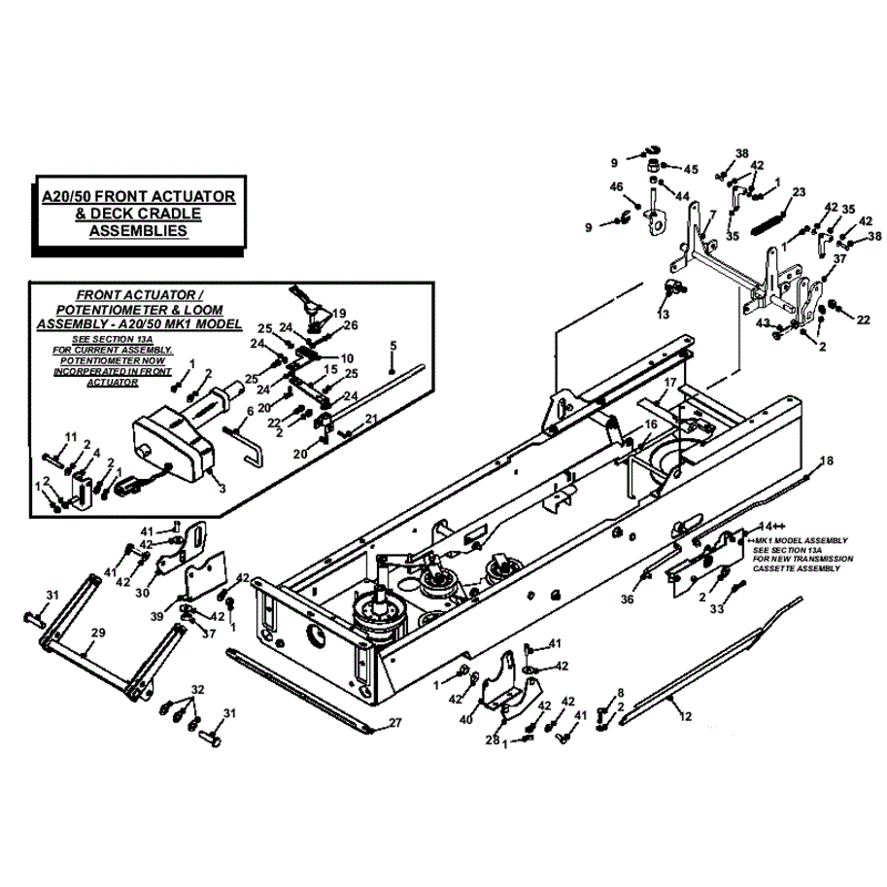 Countax A2050 - A2550 Lawn Tractor 2008 (2008) Parts Diagram, Front Actuator & Deck Cradle Assemblies