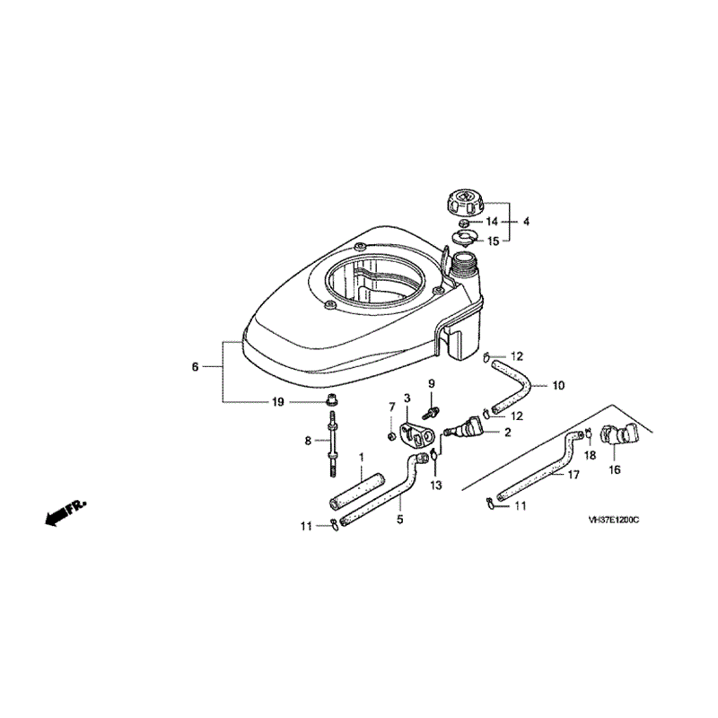 Honda Izy HRG 465 SD Lawnmower (HRG465C3-SDE-MADF) Parts Diagram, FAN COVER & FUEL TANK
