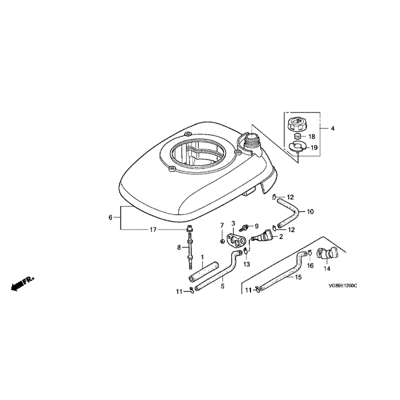 Honda HRB425 CQX (HRB425C-QXE-MZCF) Parts Diagram, FAN COVER & FUEL TANK
