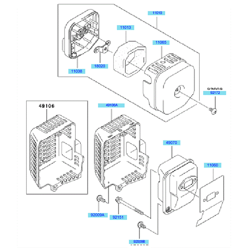 Kawasaki KBH34A (HA034F-BS50) Parts Diagram, Air Filter	 Muffler