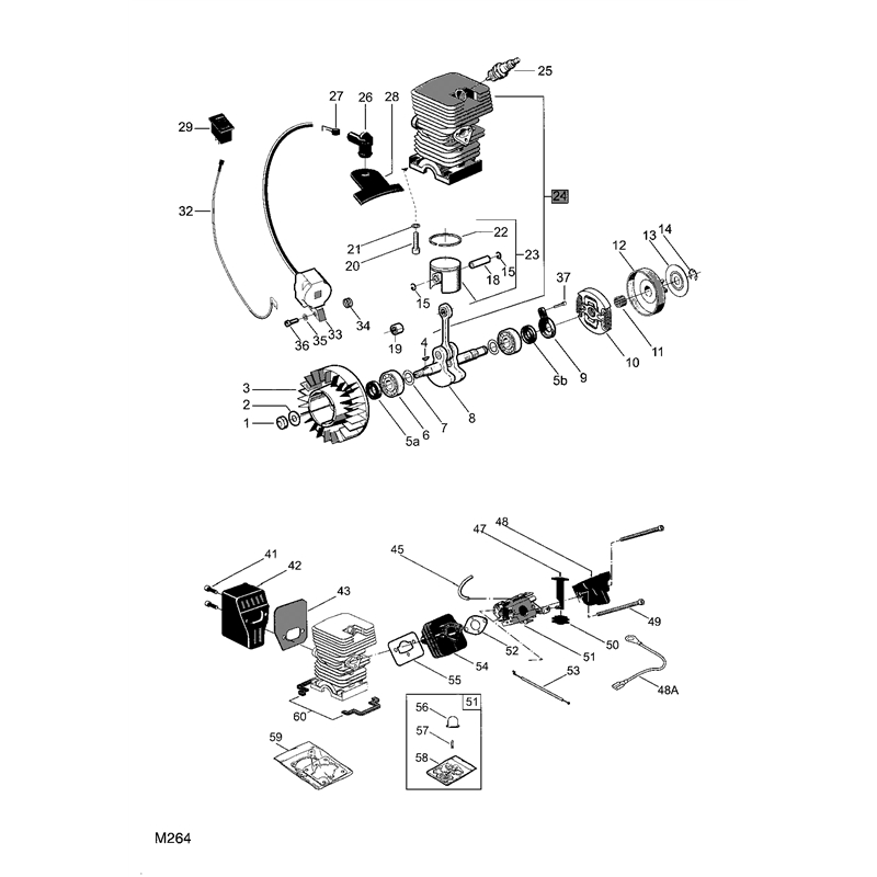 Mountfield MC 363 (222614003 [2005]) Parts Diagram, Cylinder + Carburettor
