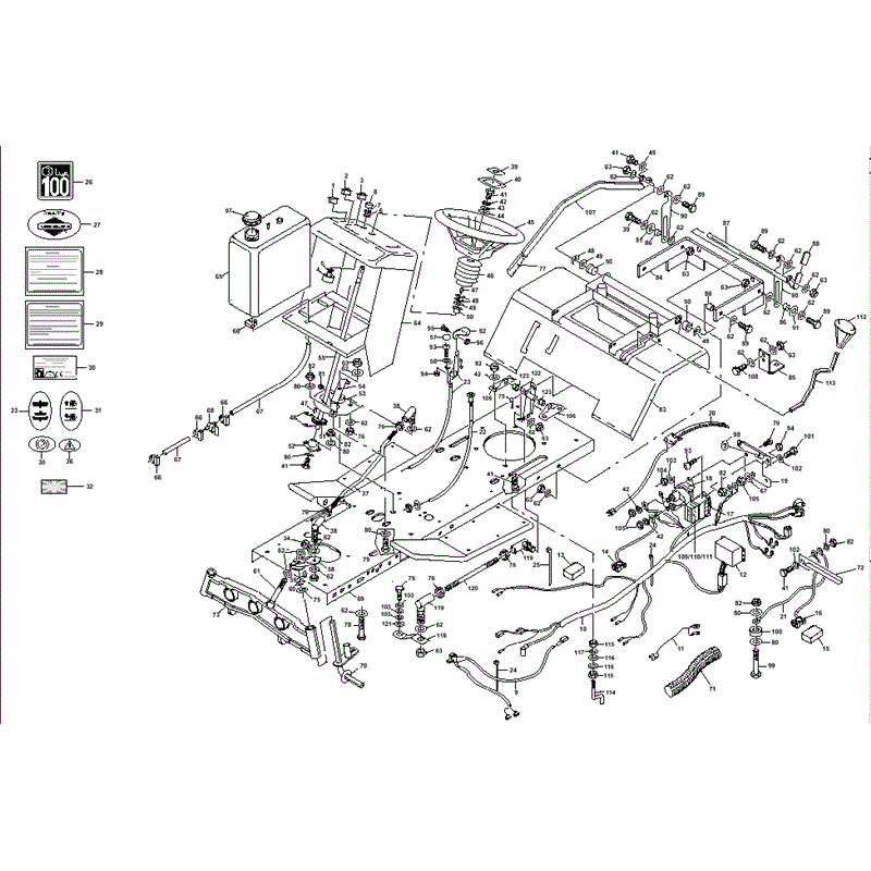 1997 S & T SERIES WESTWOOD TRACTORS (T1600-42) Parts Diagram, Steering and Electrical Controls
