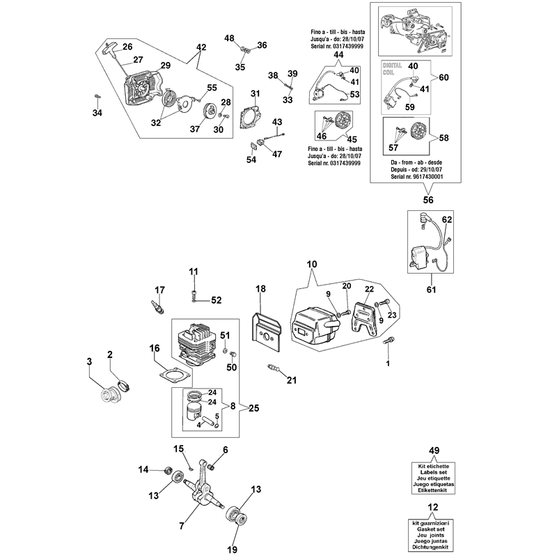 Oleo-Mac 962 (962) Parts Diagram, Engine and starter