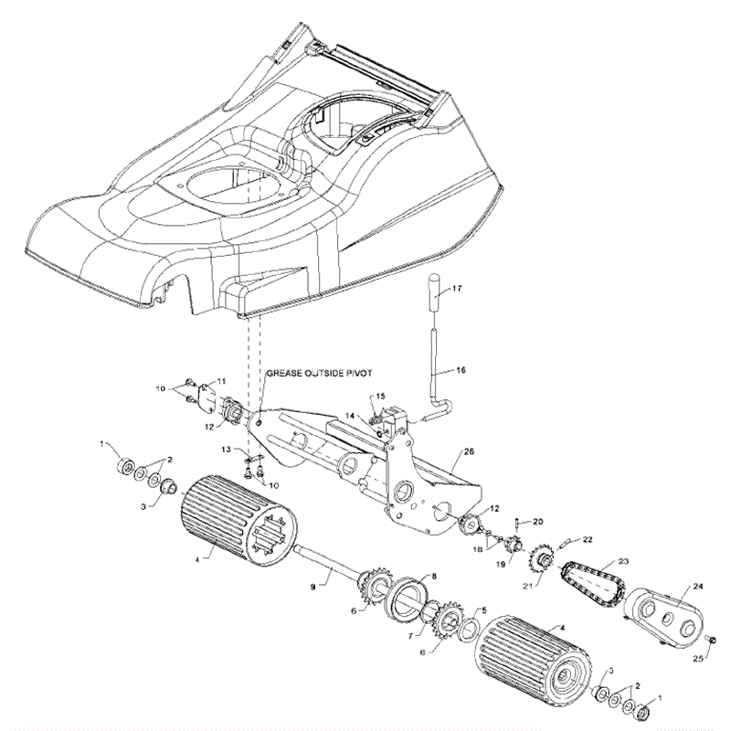 Hayter Harrier 48 (491) Autodrive ES (491G310000001 and up) Parts Diagram, Rear Roller Assy