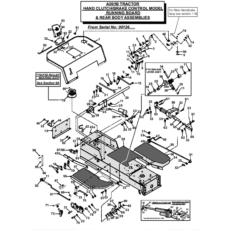 Countax A2050 - A2550 Lawn Tractor 2008 (2008) Parts Diagram, Hand Clutch	 Brake Control Model	 Running Board & Rear Body assemblies (from serial no 00126)