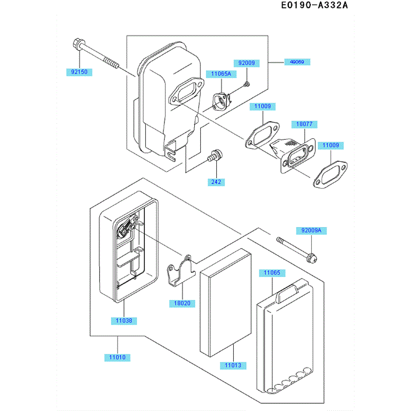 Kawasaki KRB400B (HG400A-AS51) Parts Diagram, Air Filter- Muffler